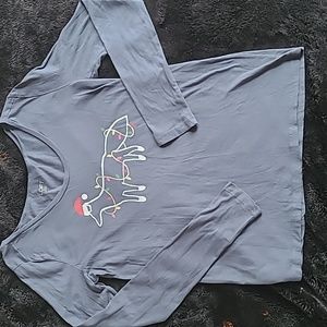 Loft gray reindeer indeer Christmas Xmas soft long sleeve t holiday sz S